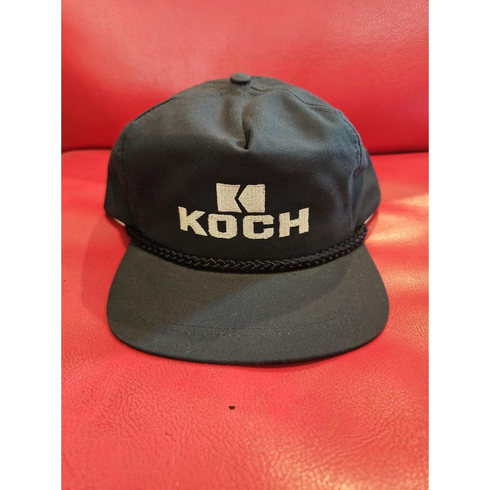 Vintage Koch Hat Cap‎ Strap Back Navy Blue Embroidered K Logo Mens Supreme 90s